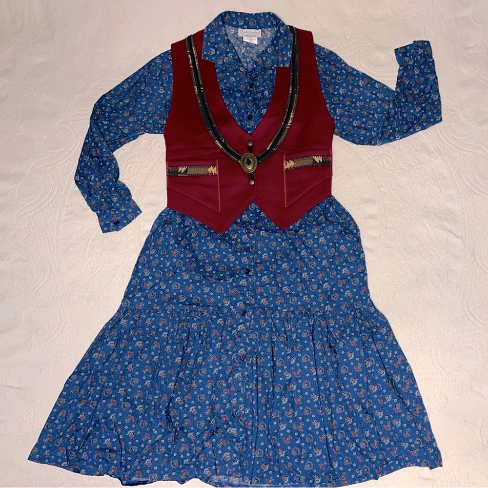 🌵Vintage western 100% cotton shirt dress paisley floral print square dance 💙🤠
